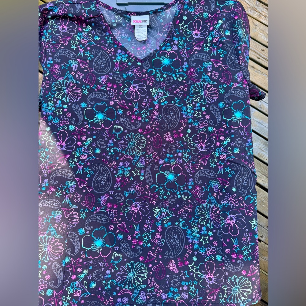 Colorful Floral Scrubstar Scrub Top